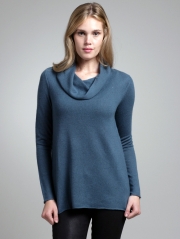 Silk Cashmere Side Slit Drape Neck