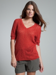 Cotton Slub Mesh V Neck