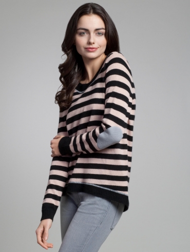 Cashmere Stripe Hi-lo Scoop Neck