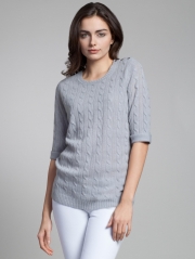 Cashmere Cable Open Crewneck