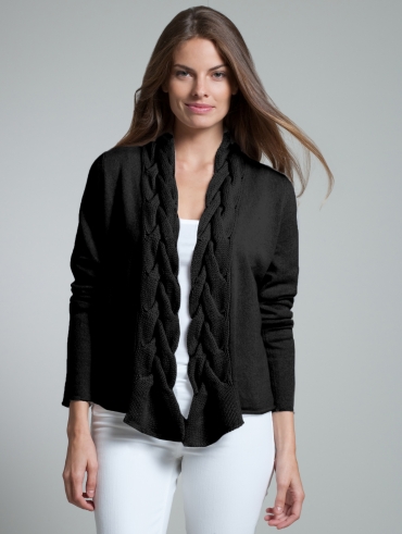 Cashmere Cable Trim Open Cardigan