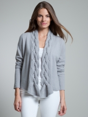 Cashmere Cable Trim Open Cardigan