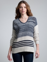 Cotton Color Block Marl Soft V Neck