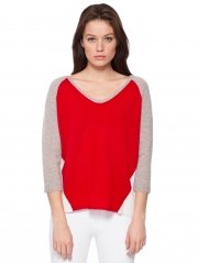 Cashmere Color Block Soft V Neck