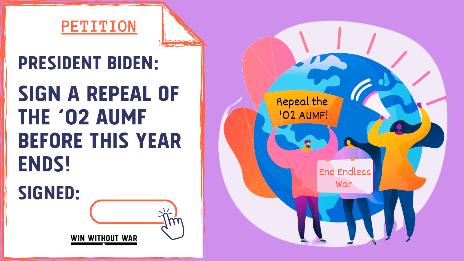 Tell Biden to speak up for the ‘02 AUMF repeal! Win Without War