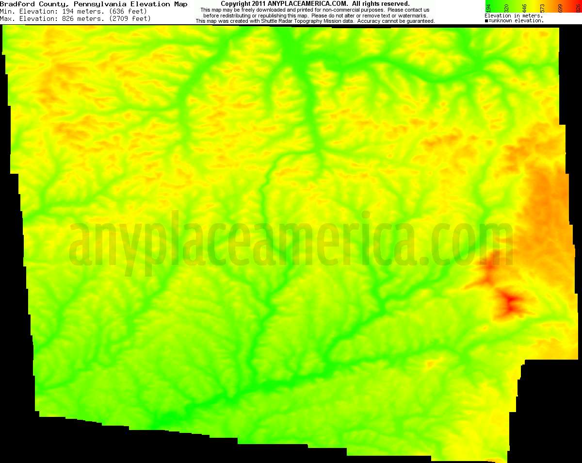 Free Bradford County, Pennsylvania Topo Maps & Elevations