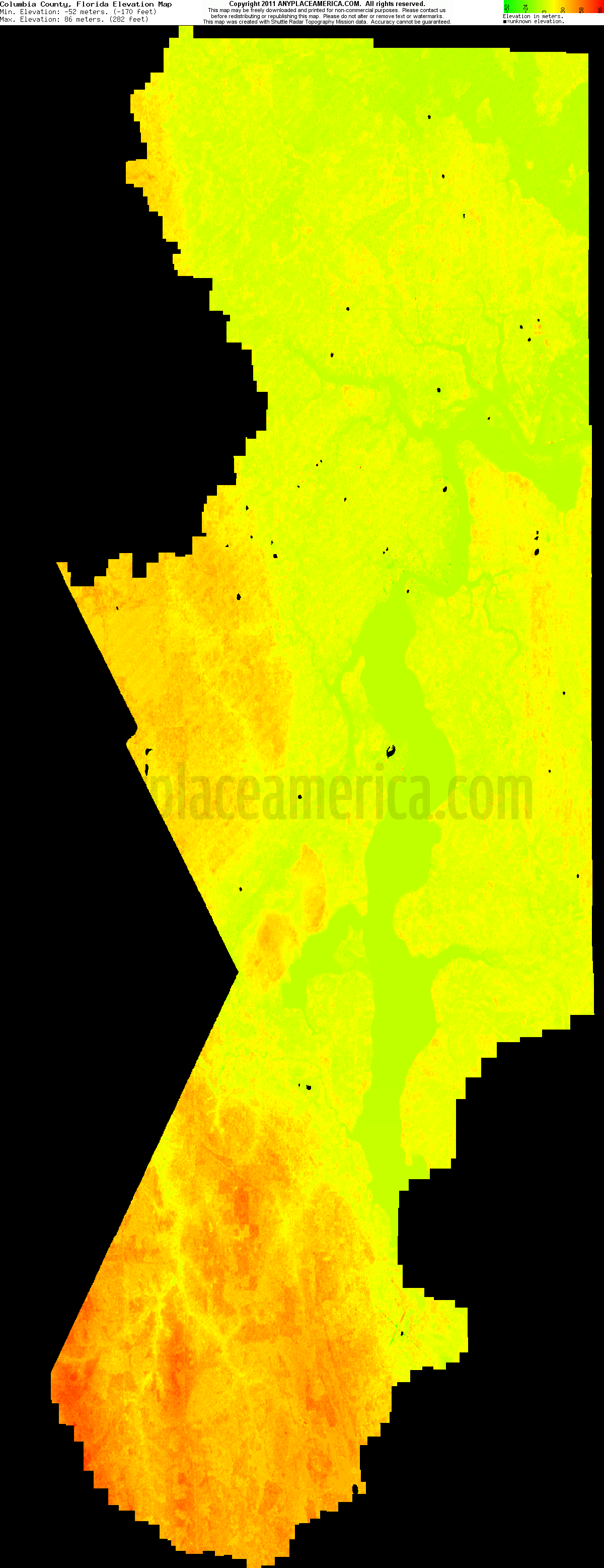 Free Columbia County Florida Topo - Columbia County Florida Elevation Map 