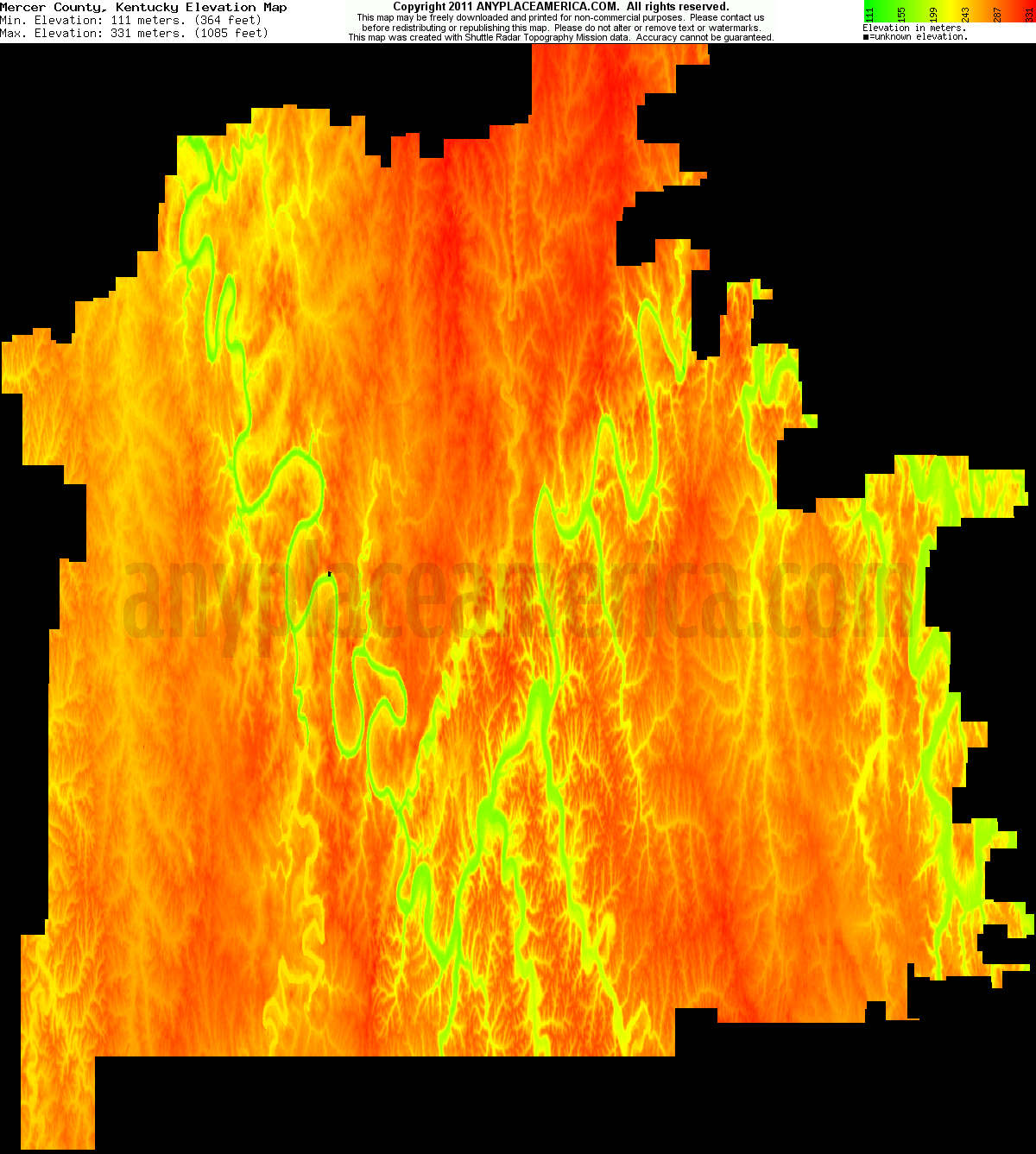 Free Mercer County, Kentucky Topo Maps & Elevations