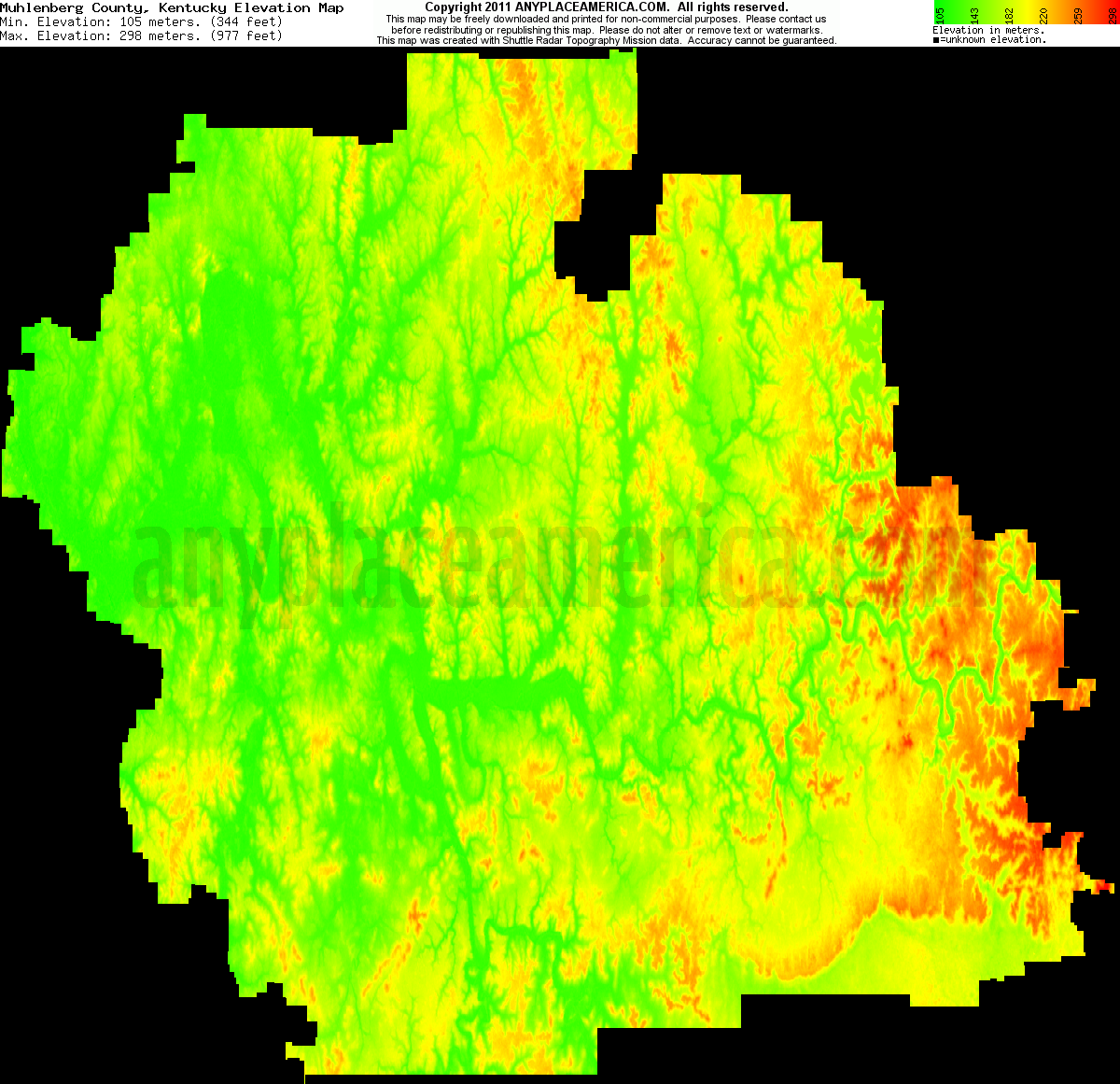 Muhlenberg County, Kentucky Topographic Map