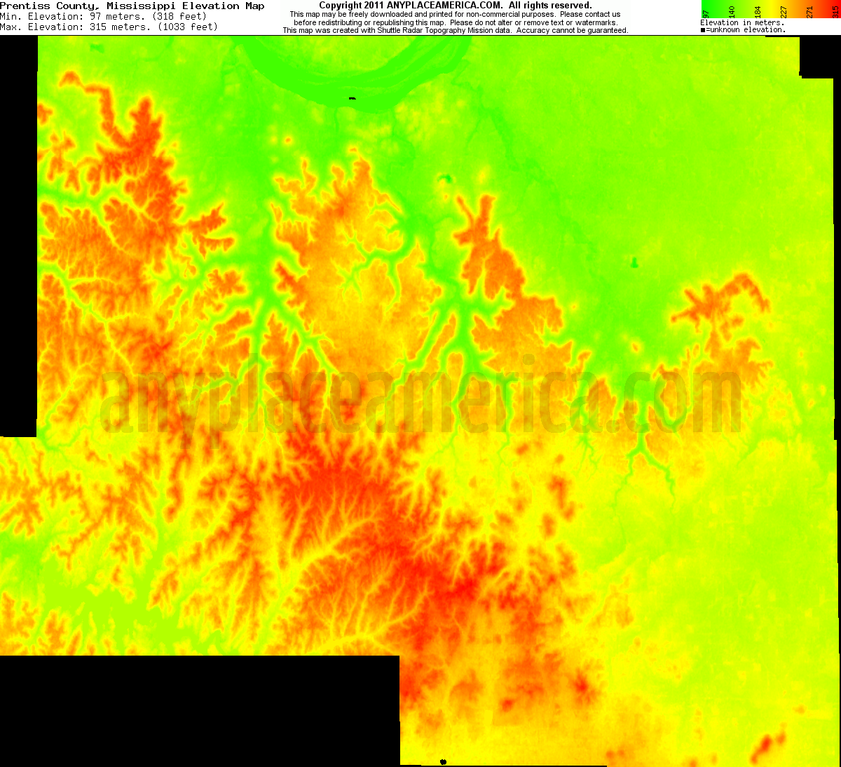 Free Prentiss County, Mississippi Topo Maps & Elevations