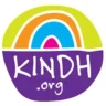 A rainbow featuring light green, orange, light blue, and pink. Below it says "KINDH.org" in white font over a purple background.