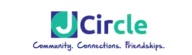 Logo for J Circle with stylized "J" in a circle, and the tagline "Community. Connections. Friendships." written below in blue text.