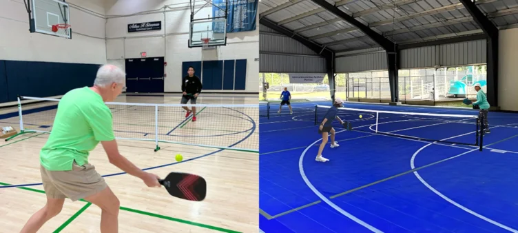 People on courts playing pickleball.