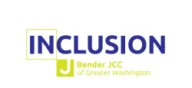 Inclusion logo written in purple font. Below it the Bender JCC of Greater Washington logo appears in yellow.