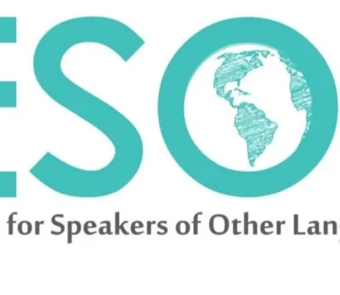 "ESOL" in teal font with the "O" portraying a globe. Below it reads "English for Speakers of Other Languages."