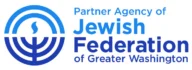 Logo with a blue menorah design and text stating "Partner Agency of Jewish Federation of Greater Washington.