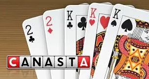 A hand of playing cards showing two 2s, two Kings, and a Queen, with the word "Canasta" spelled out in tiles below the cards.