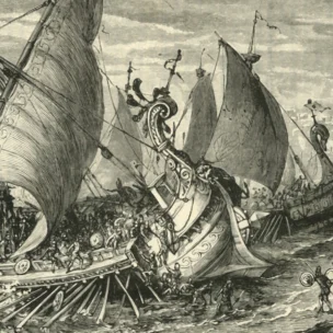 A drawing of a shipwreck.