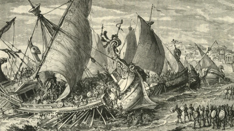 A drawing of a shipwreck.