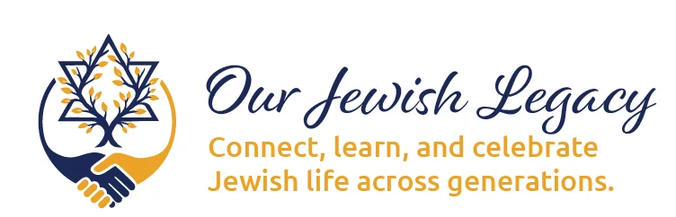 Logo with a tree inside a Star of David above two clasped hands, next to text: "Our Jewish Legacy. Connect, learn, and celebrate Jewish life across generations.
