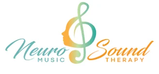 Logo for Neuro Sound Music Therapy featuring a treble clef combined with a human profile, and the text "Neuro Music Sound Therapy" in blue and orange gradient script.
