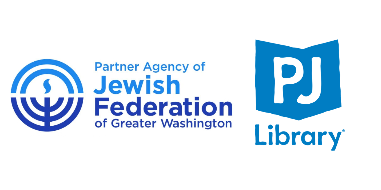 Logos for the Jewish Federation of Greater Washington and PJ Library, both with blue text and symbols on a white background.