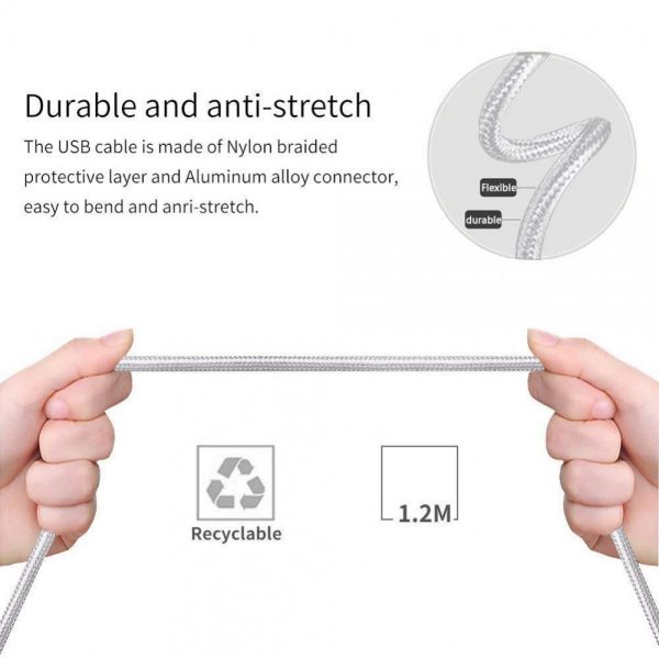3-in-1 2.1A IOS Lightning / Type C / Micro V8V9 USB Cable 4FT (Silver) - Image 5
