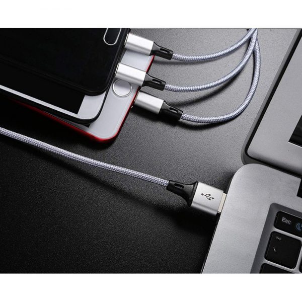 3-in-1 2.1A IOS Lightning / Type C / Micro V8V9 USB Cable 4FT (Silver) - Image 6