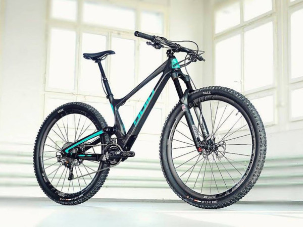 Bold Cycles Linkin Trail full suspension mountain bike with rear shock hidden inside the frame