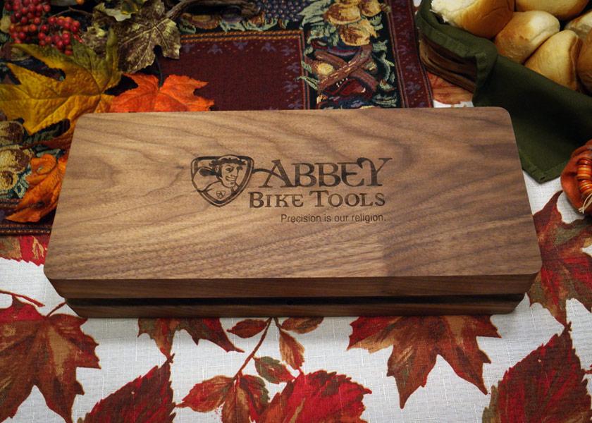 Abbey Bike Tools cracks open custom engraved tools and walnut gift