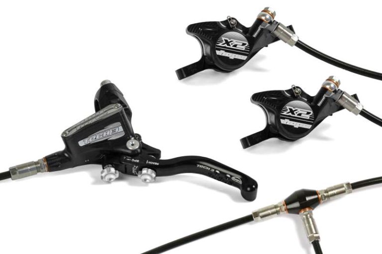 Hope Tech 3 Duo lever pulls 2 hydraulic brakes with 1 hand, Tech 3 X2 Uno does too! Bikerumor