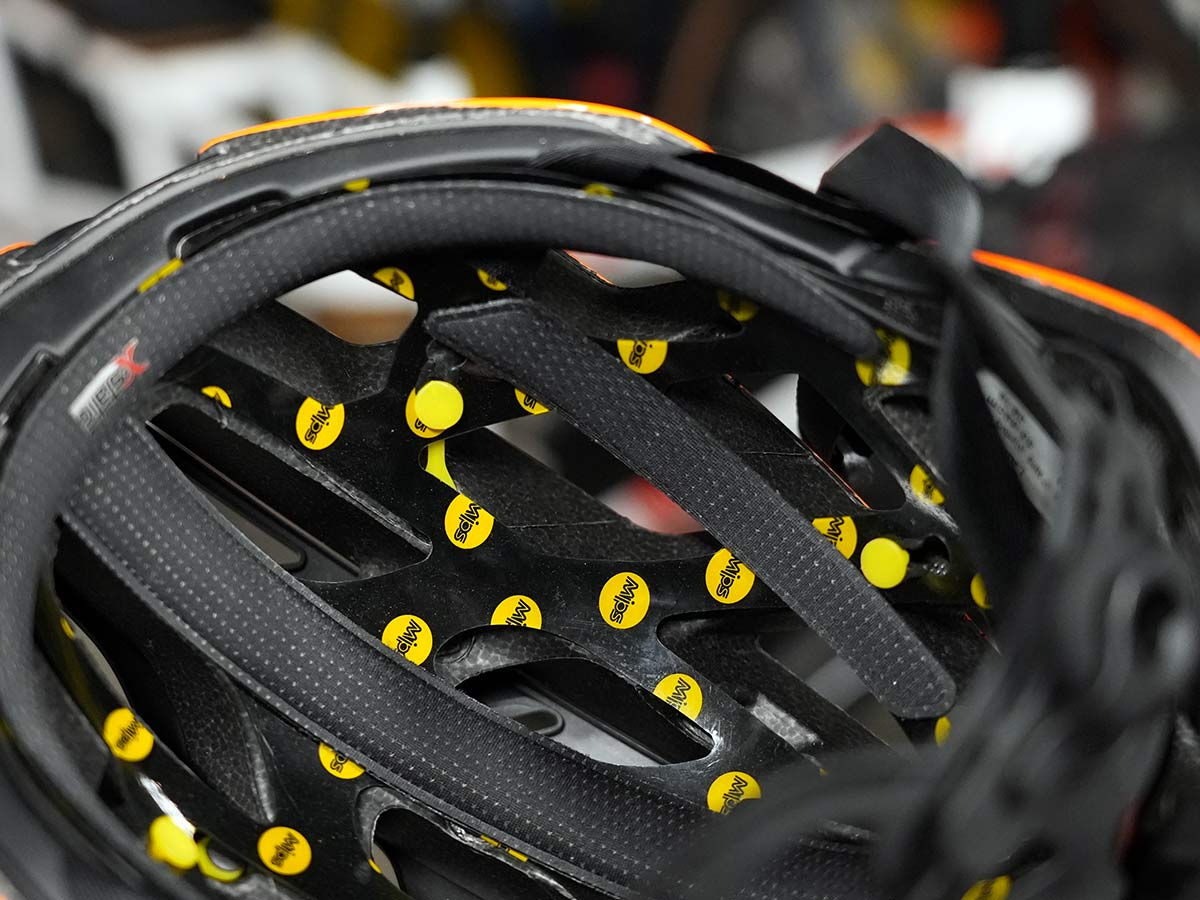 closeup of MIPS rotational impact layer inside a bicycle helmet