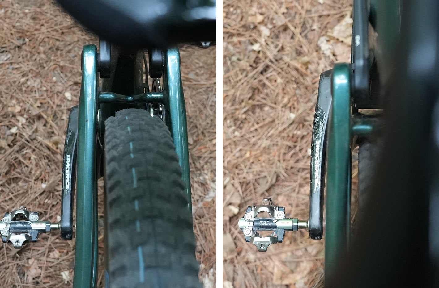 tech details and closeup tire clearance photos of the 2022 niner jet 9 rdo trail mountain bike