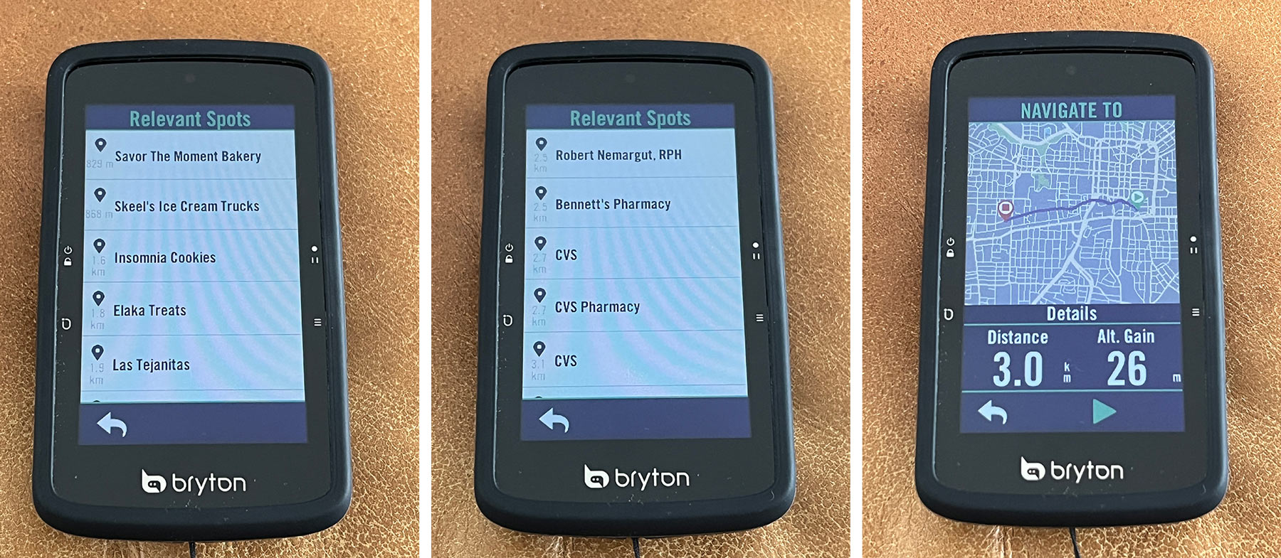 navigation search results on bryton s800
