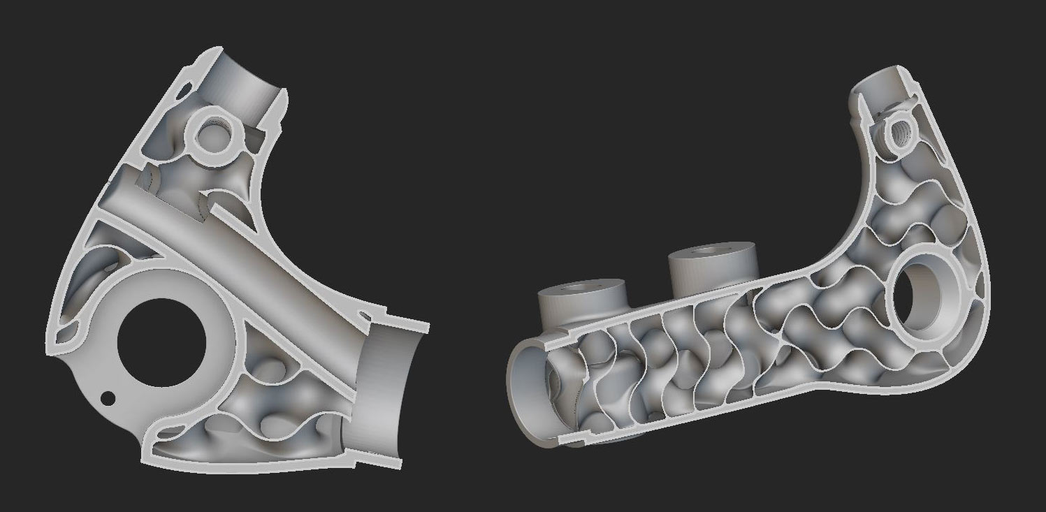 no22 new 3d printed titanium dropout cutaway view showing internal ribbing structure