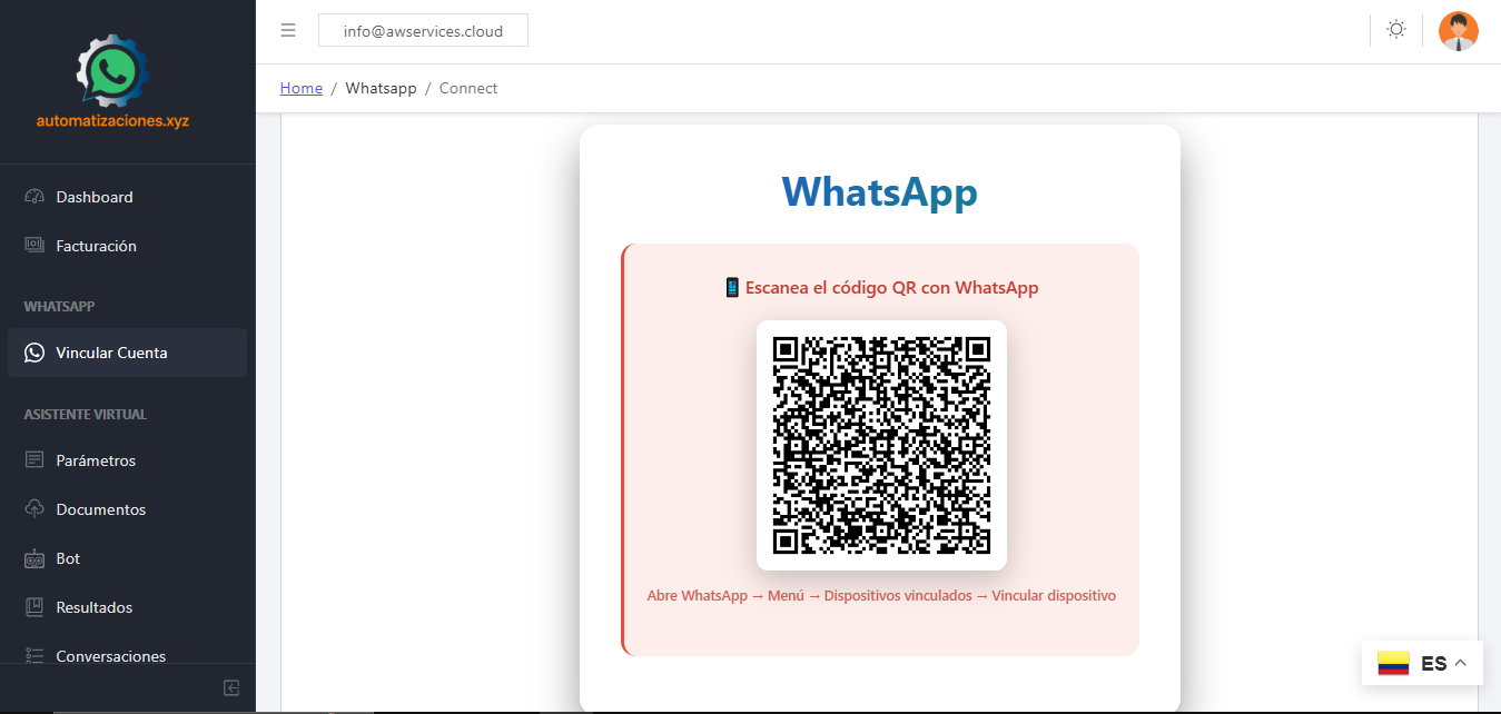 Conecta tu cuenta de WhatsApp escaneando el código QR