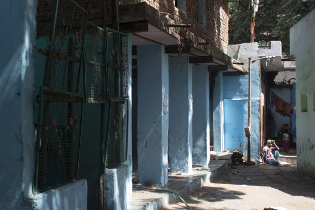 The Sidis live together in Ahmedabad, in a community of homes surrounding a small courtyard and shrine. Photo by Darcy Coulter.