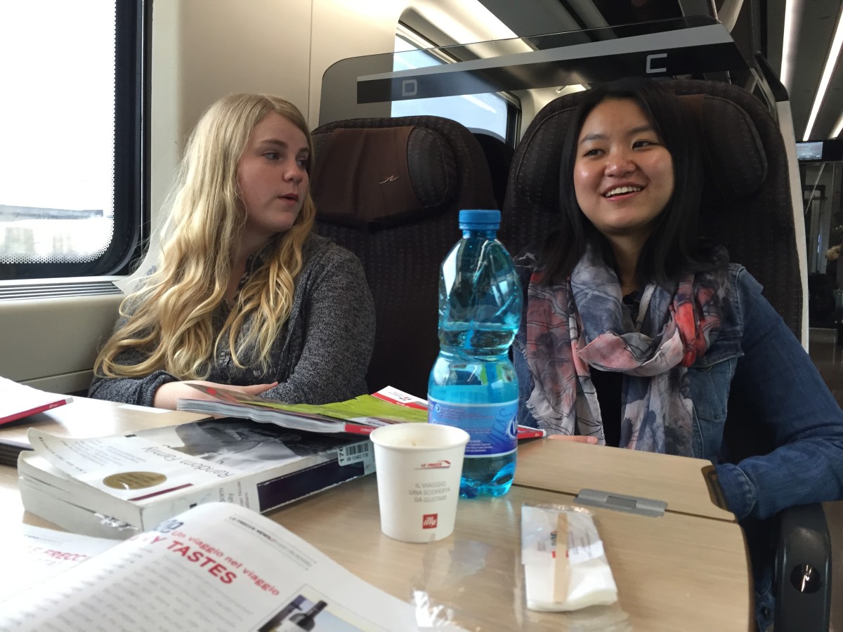 Katie and Vicky on the train to Turin