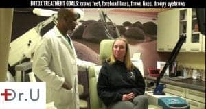Patient's goals include Botox for crows feet around the eyes, eyebrows and forehead region.