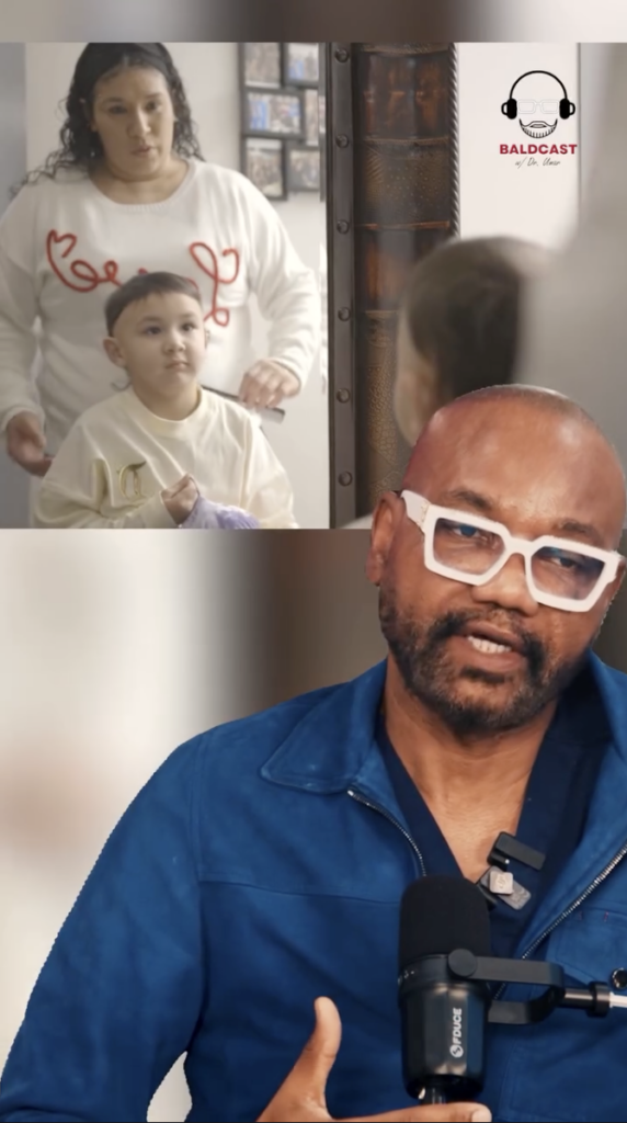 Video frame showing a child and an adult woman in the upper panel and Dr. Umar speaking into a microphone below.
