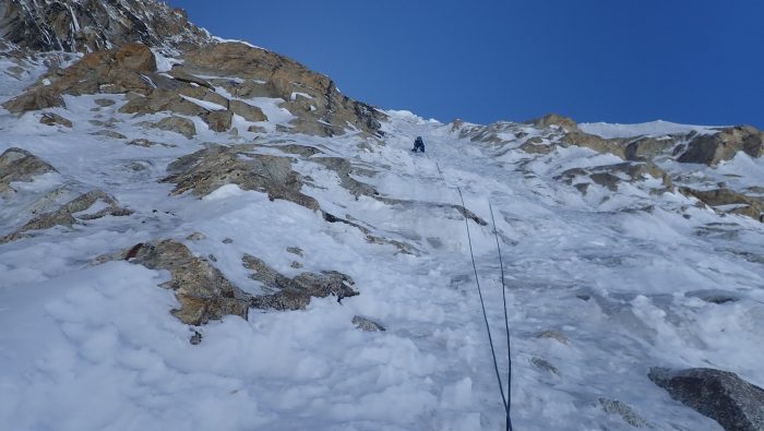 Adam BIelecki climbing on the north face of Gunj-E-Sar . 