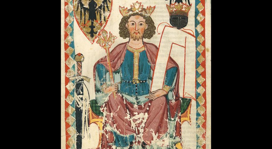 an illustration on parchment of a king