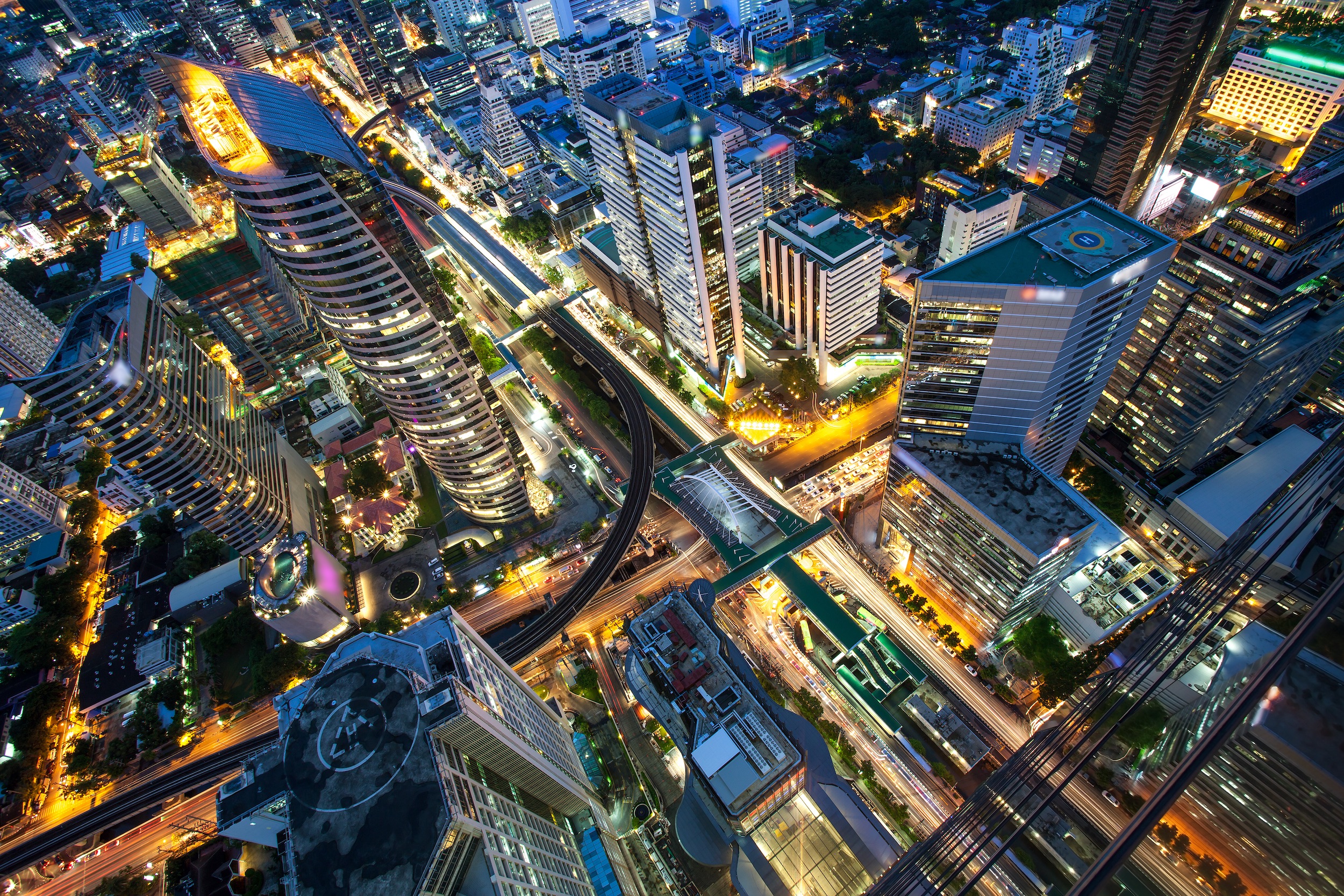 bangkok thailand, aerial view, night