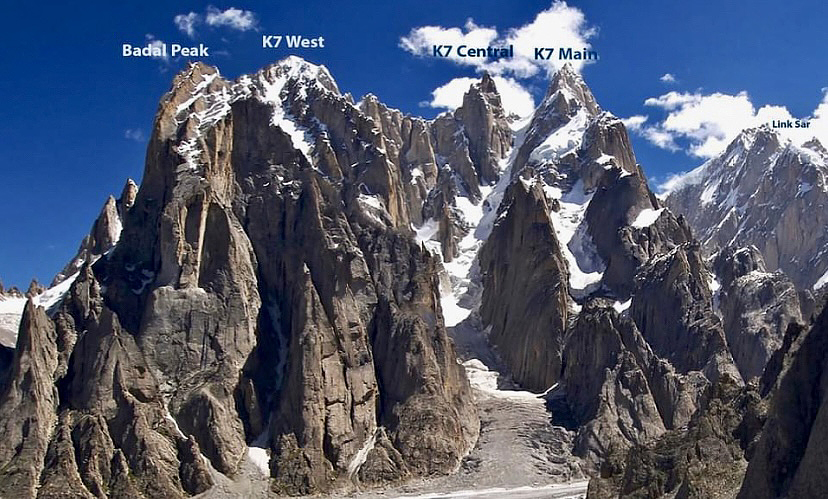 The K7 massif, with all its points identified. 