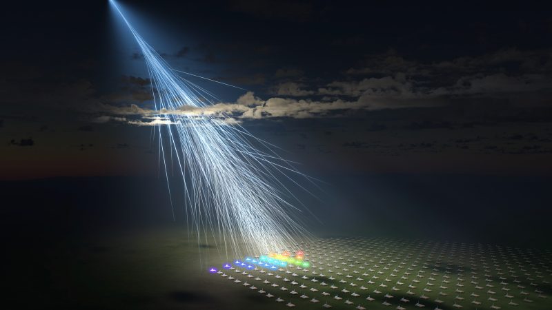 An artists impression of high-energy particles streaking hitting earth