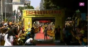 Kilian Jornet finishes Transvulcania (Meghan Hicks/iRunFar.com photo credit)
