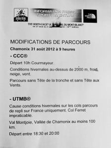 2012 TNF UTMB course change and delay