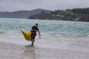 Jez Bragg with a kayak - Te Araroa Trail expedition