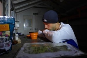 Jez Bragg self-portrait in a hut - Te Araroa Trail expedition