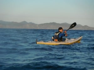Jez Bragg kayaking in Cook Straight - Te Araroa Trail expedition